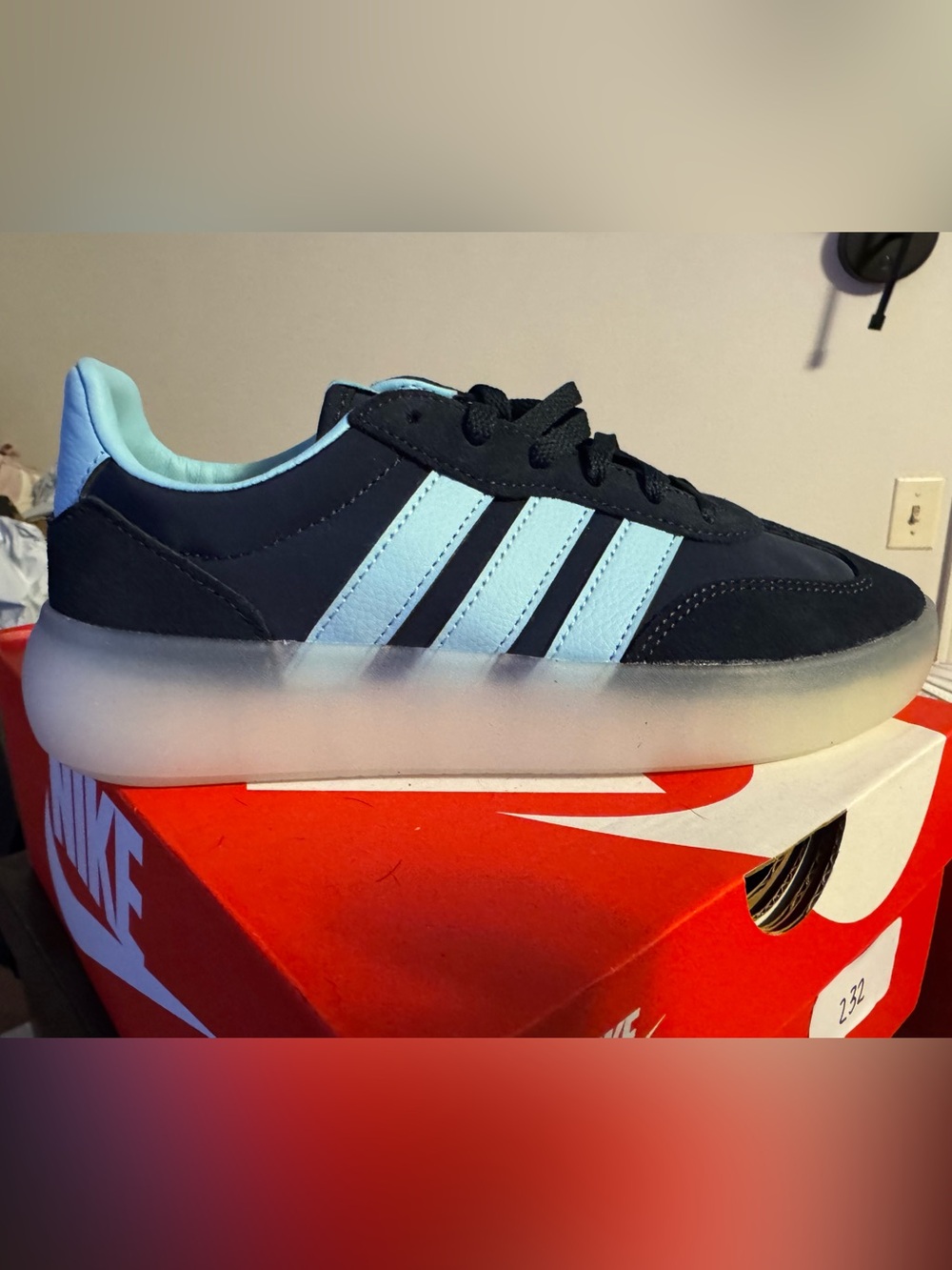adidas Kids Black and Light Blue Three-Stripe Sneakers